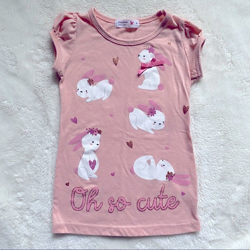 Beautees Cute Bunny Tshirt size 4, longer style.